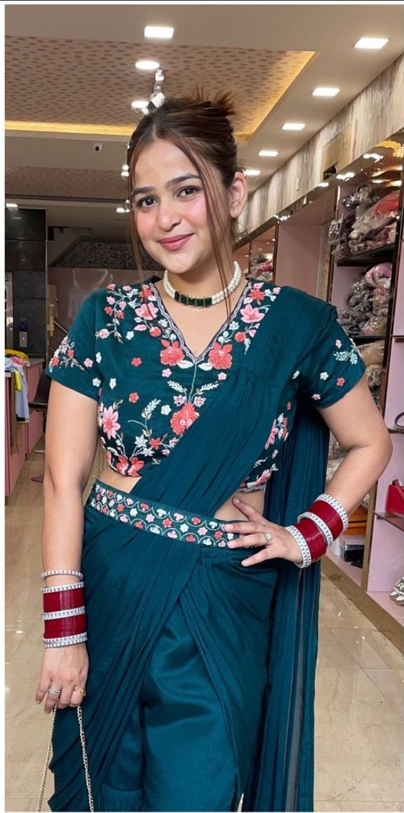 Rama Green Designer Sharara Drape