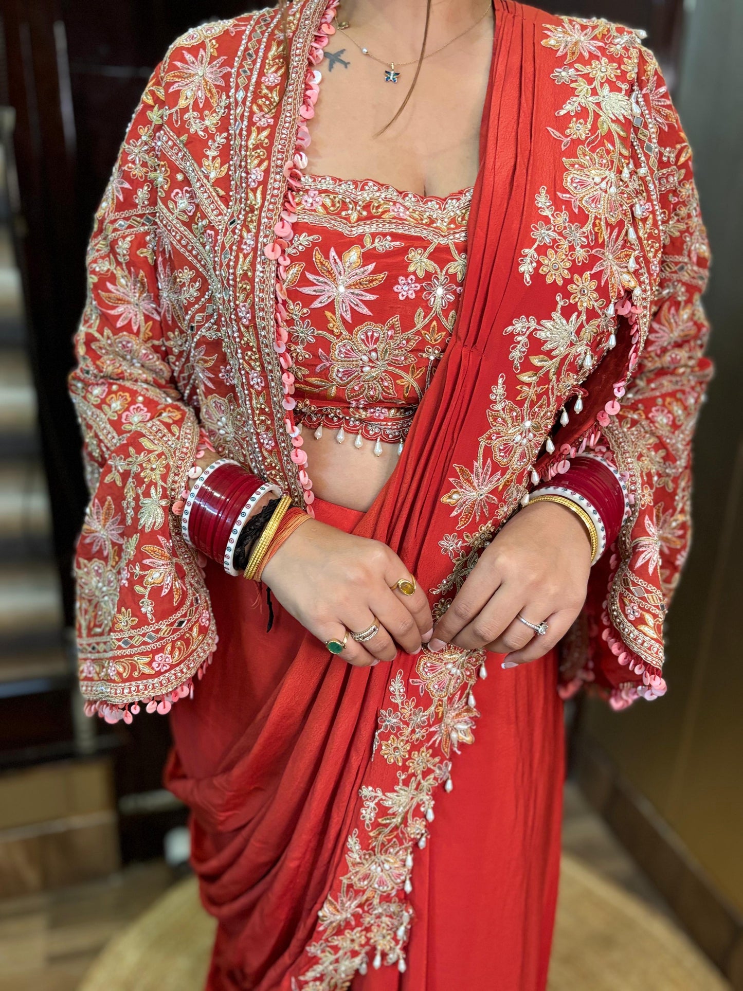 Heera Drape Rust Orange Set