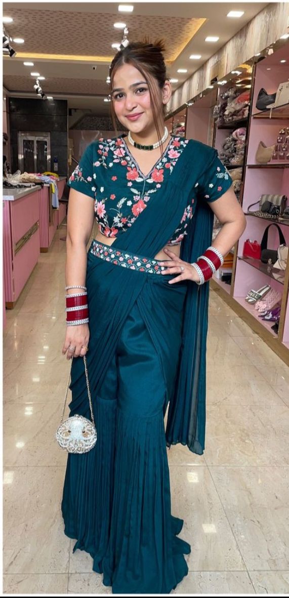 Rama Green Designer Sharara Drape