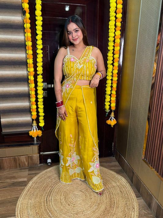 Yellow Drama Drape Saree