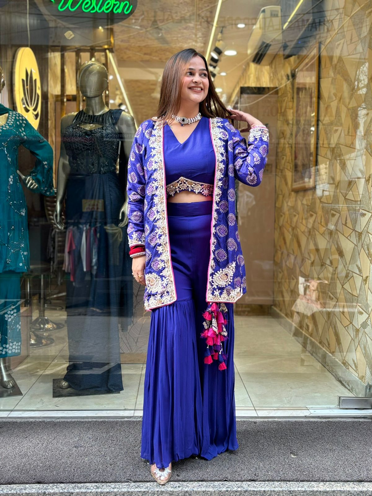 Purple 3 piece sharara set