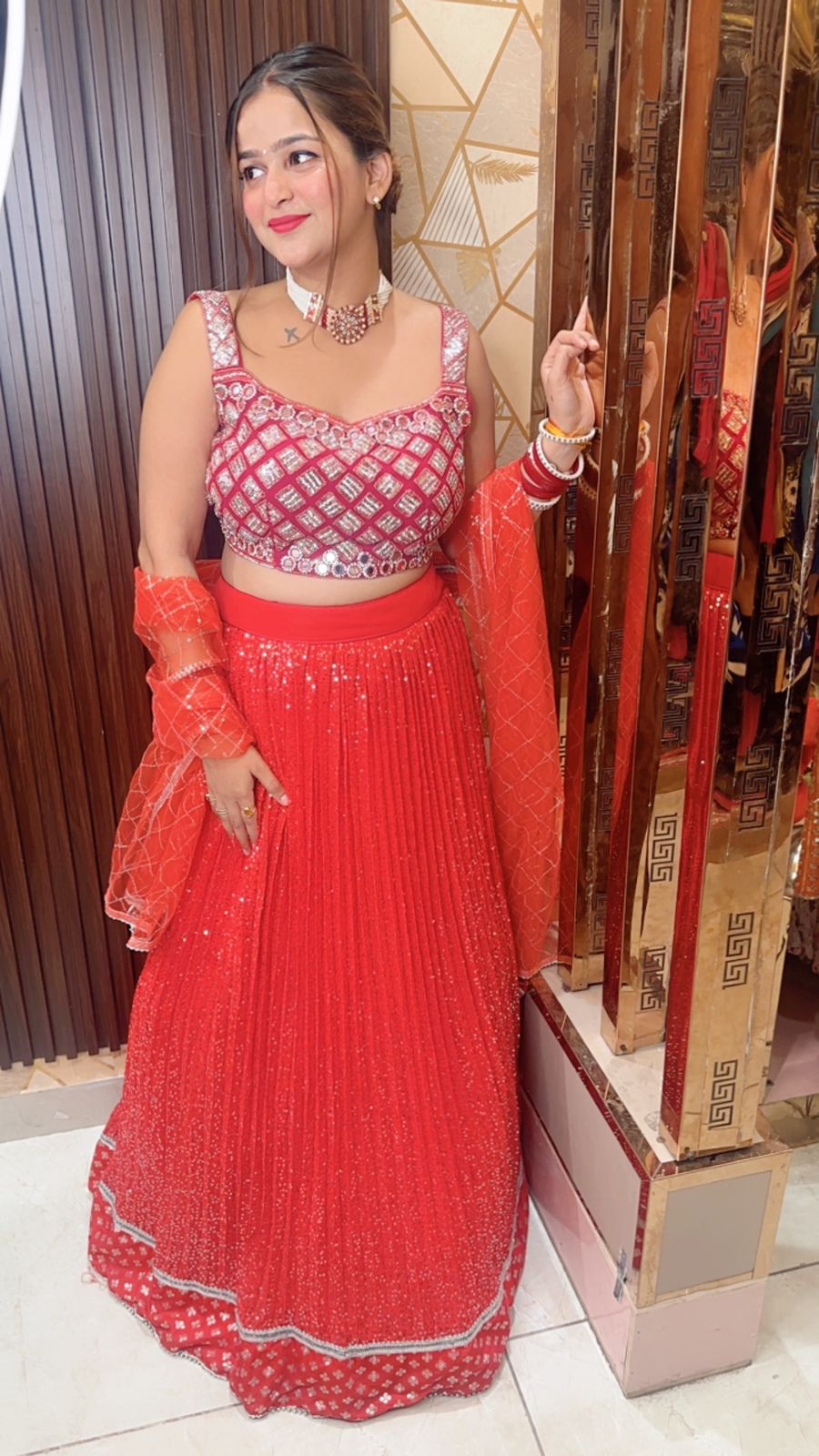 Orangy Red Lehanga Choli