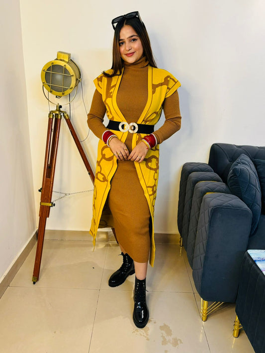 Long bella dress with shrug + belt