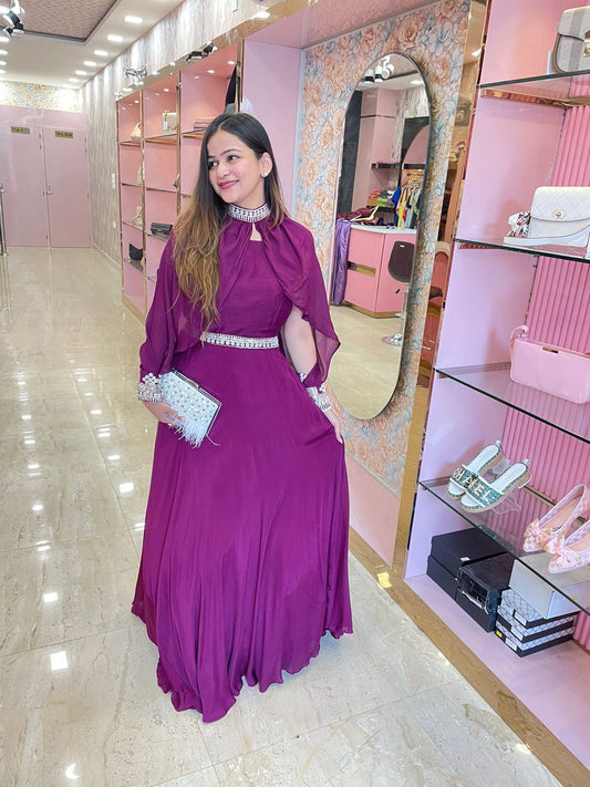 Anarkali Dress with belt and shrug cape