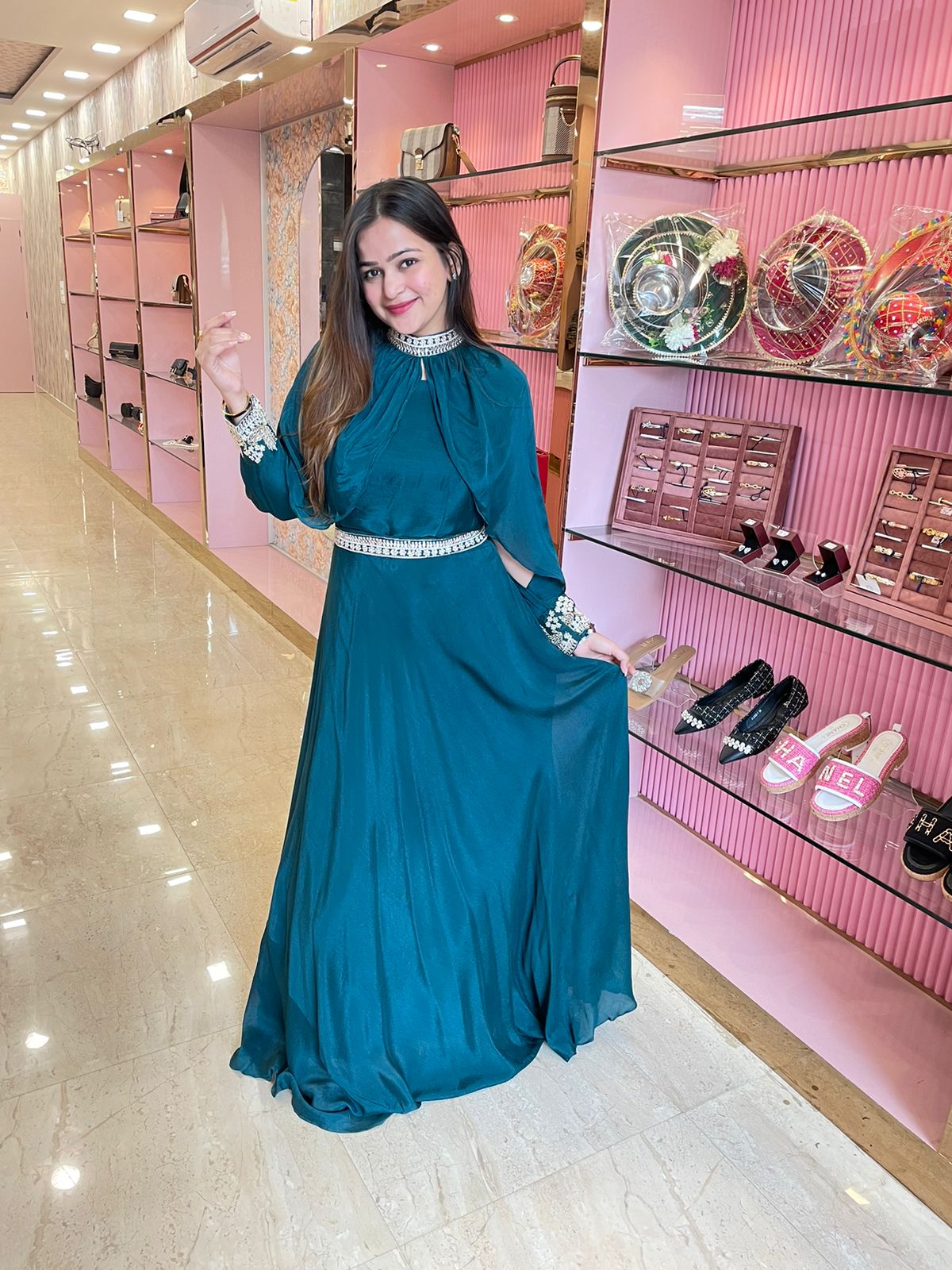 Anarkali Dress with belt and shrug cape