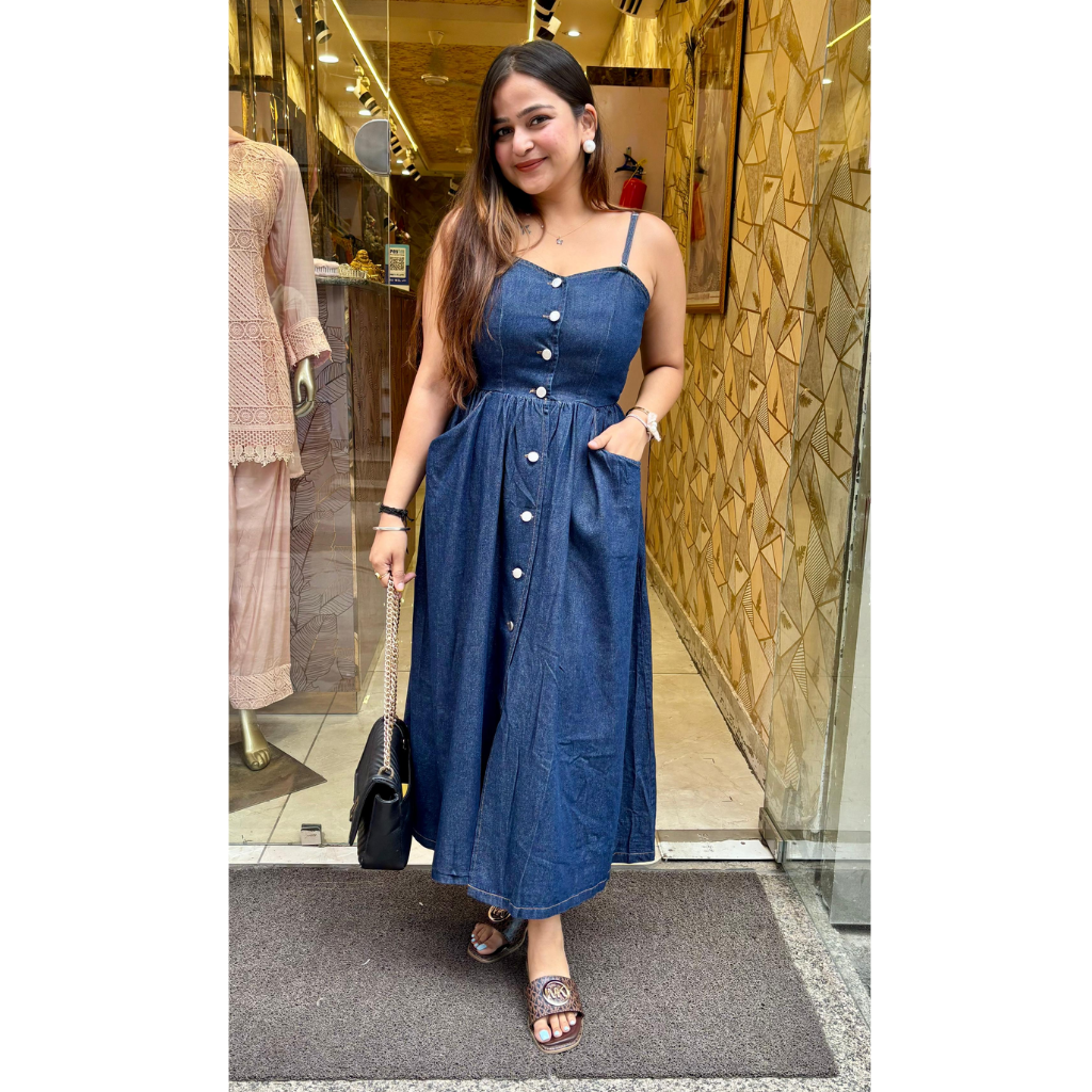 "DENIM STRAP DRESS"