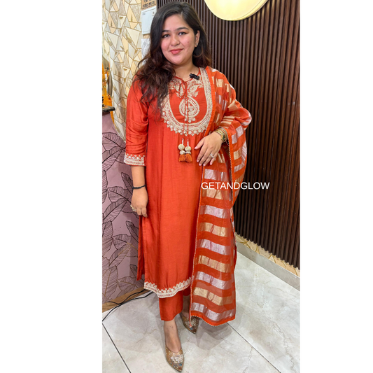 RUST ZARI DESIGNER SUIT