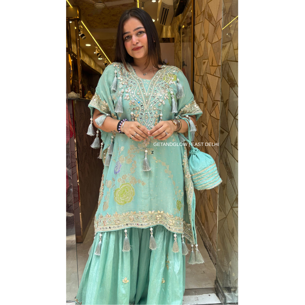 "JAINA" SHORT KAFTAN SHARARA SET
