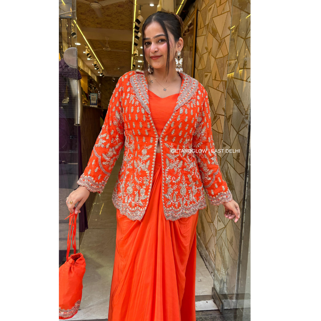 "KAREENA" - 4 PIECE ORANGE DESIGNER CLOTHES