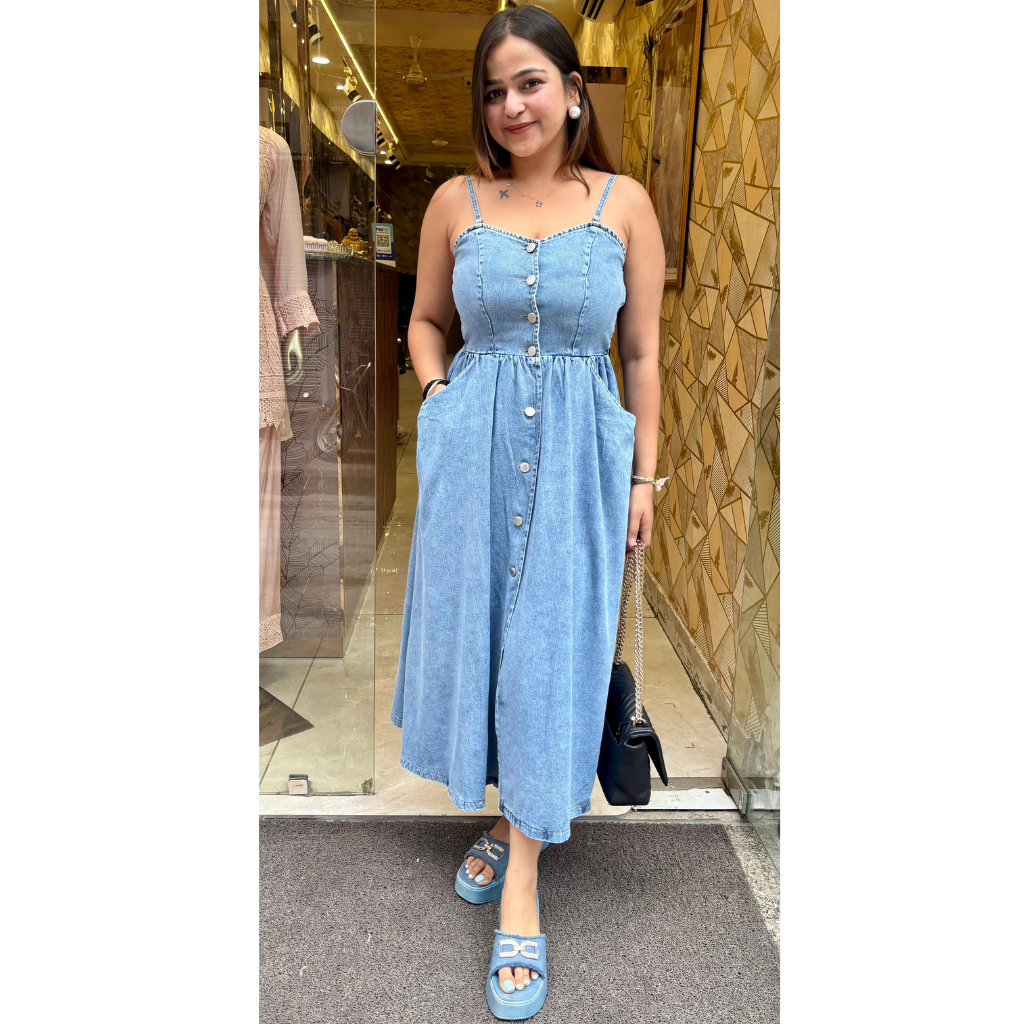 "DENIM STRAP DRESS"