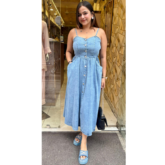 "DENIM STRAP DRESS"