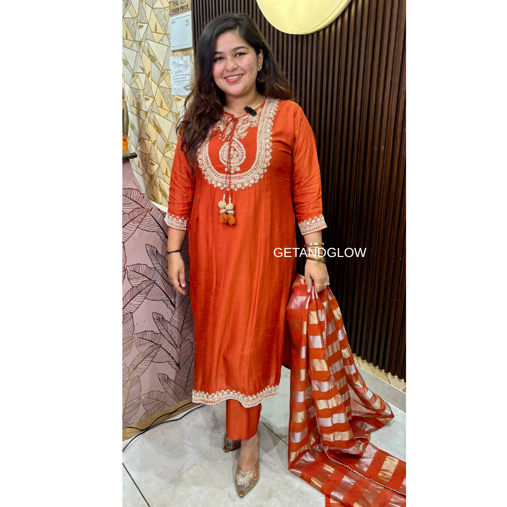 RUST ZARI DESIGNER SUIT