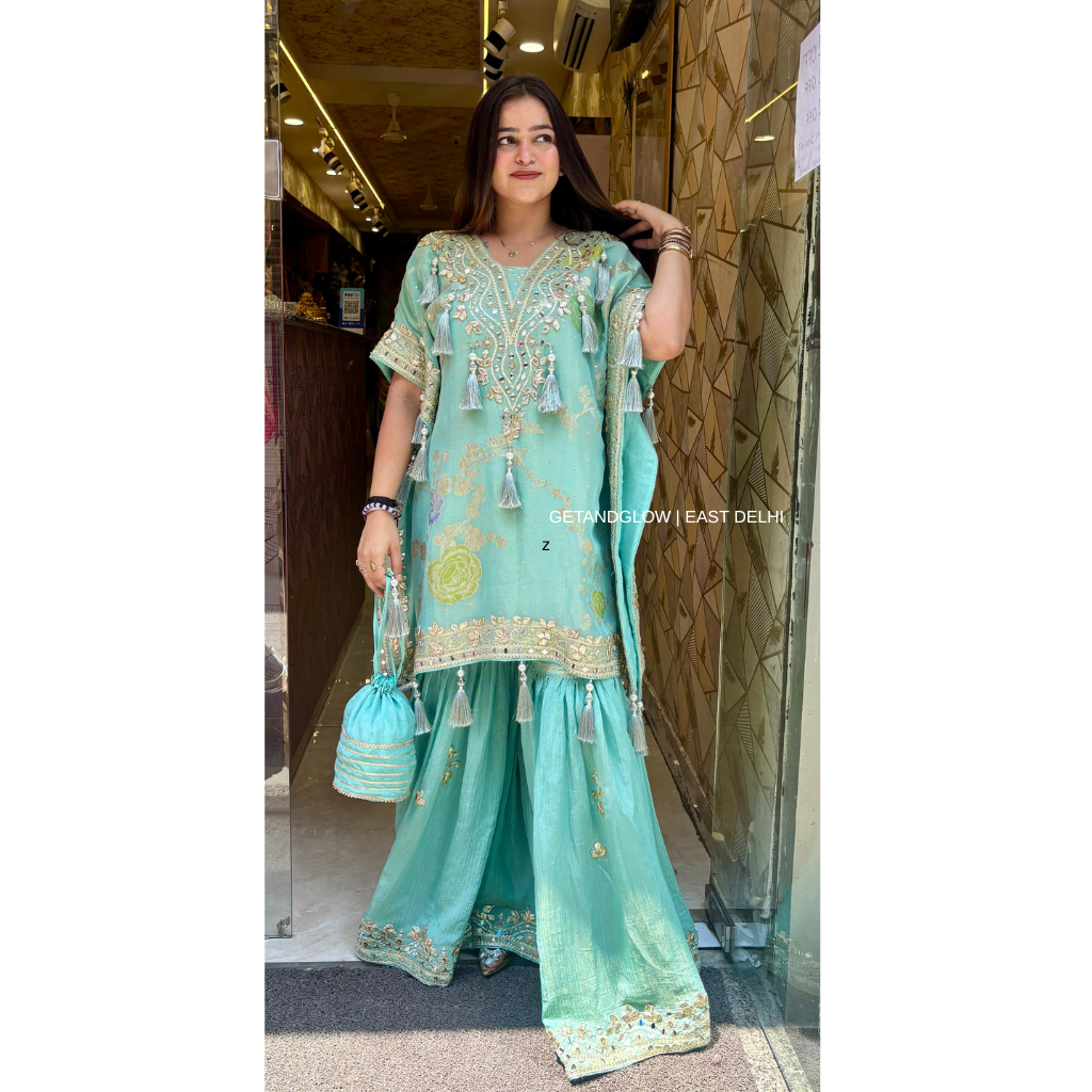 "JAINA" SHORT KAFTAN SHARARA SET