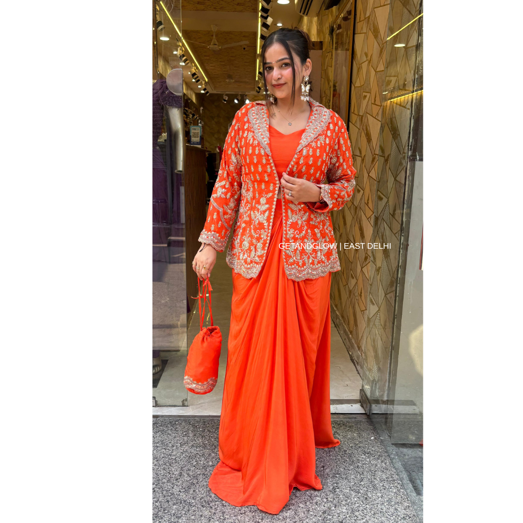 "KAREENA" - 4 PIECE ORANGE DESIGNER CLOTHES