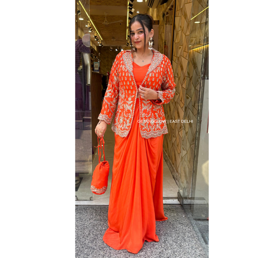 "KAREENA" - 4 PIECE ORANGE DESIGNER CLOTHES