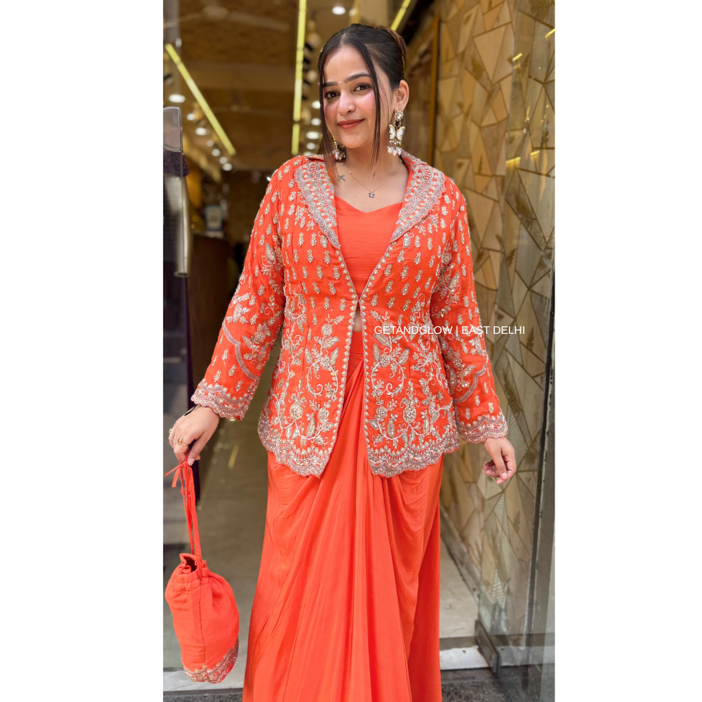 "KAREENA" - 4 PIECE ORANGE DESIGNER CLOTHES