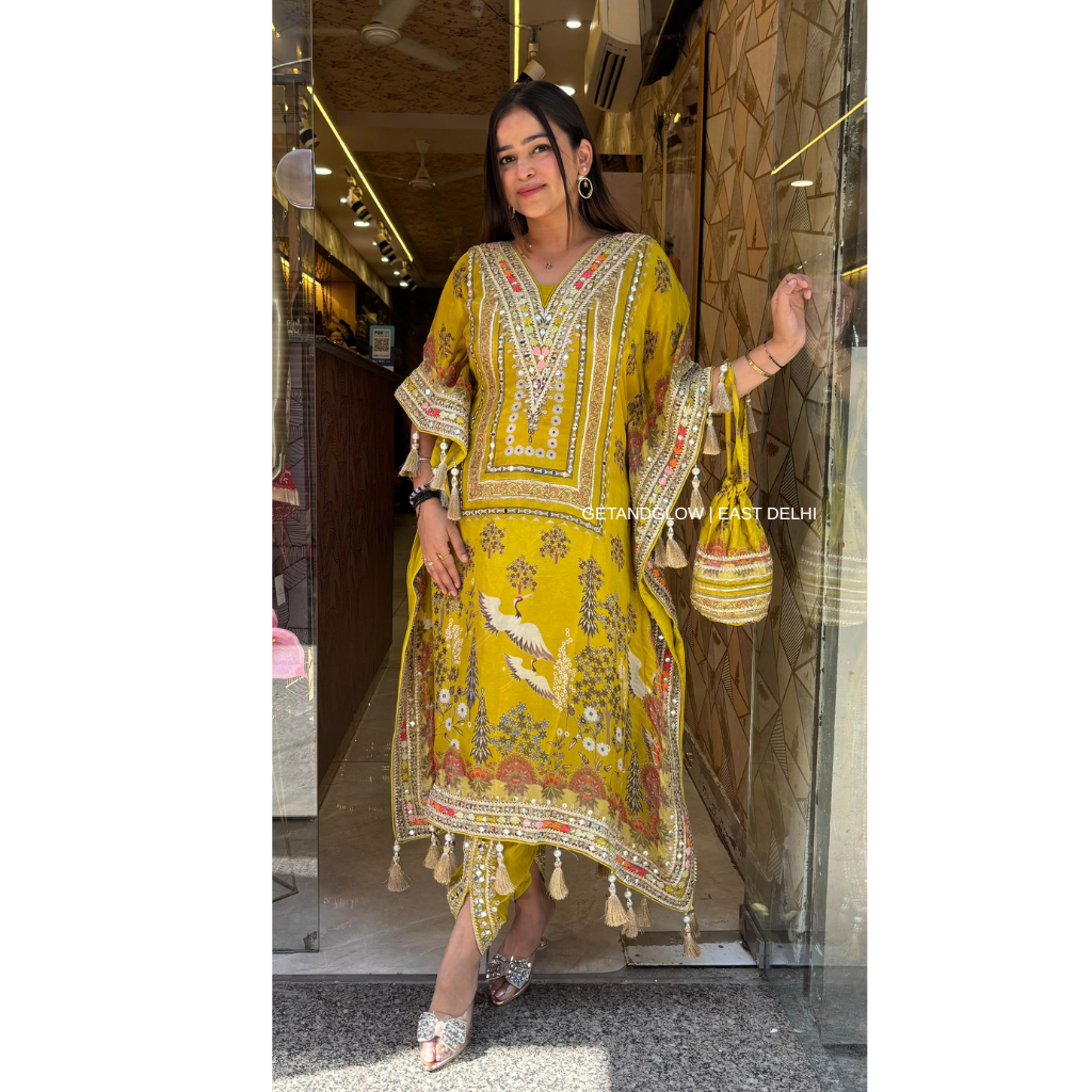 "AAVYA" KAFTAN SET WITH DHOTI & POTLI