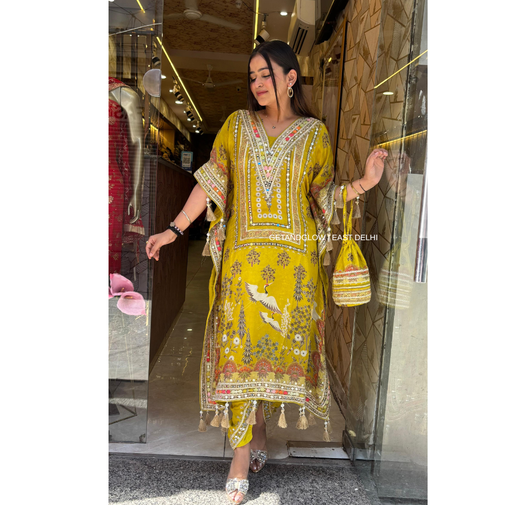 "AAVYA" KAFTAN SET WITH DHOTI & POTLI