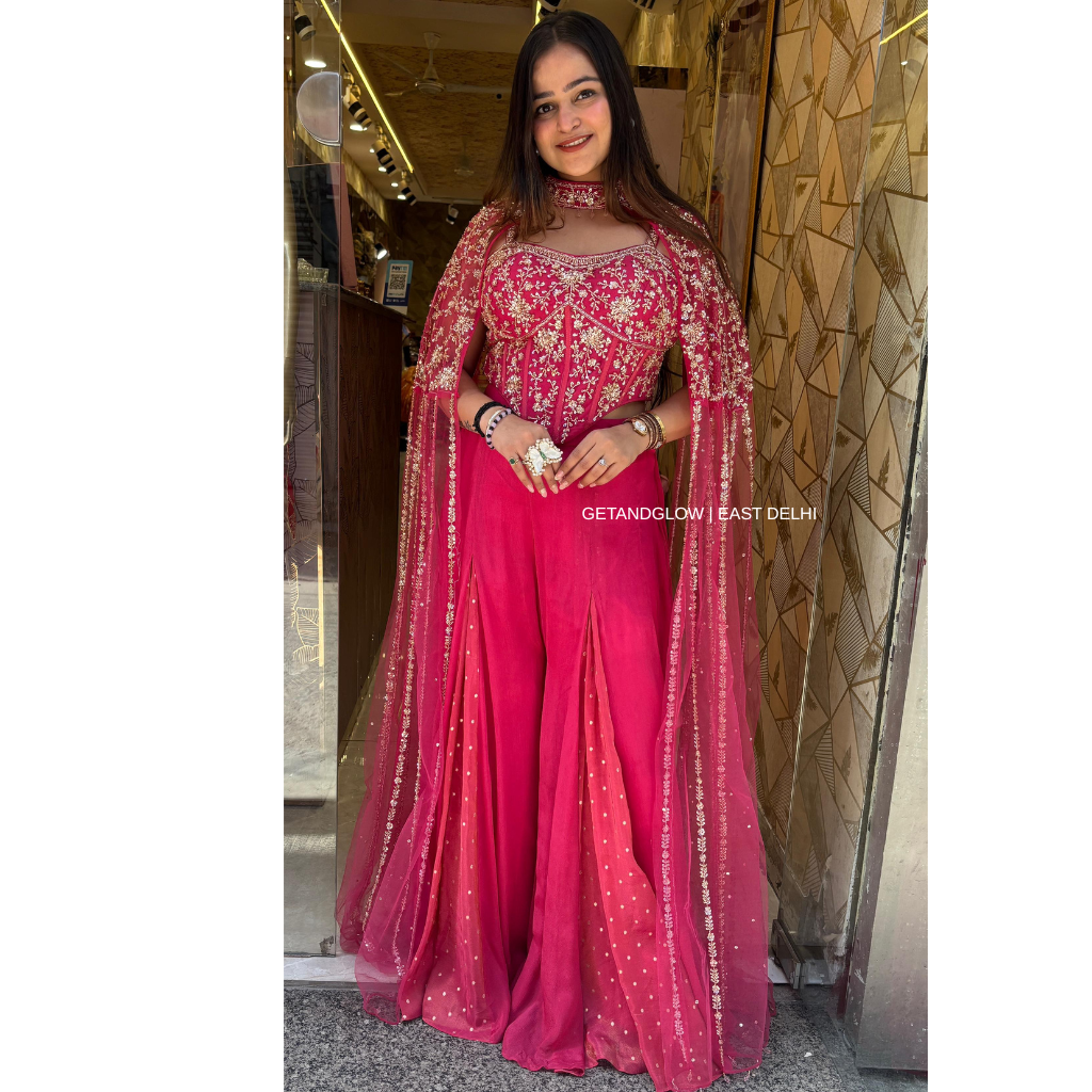 "SAANVI" - 3 PIECE CORSET DESIGNER OUTFIT- BLUSH PINK