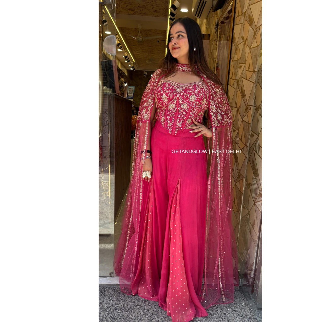 "SAANVI" - 3 PIECE CORSET DESIGNER OUTFIT- BLUSH PINK