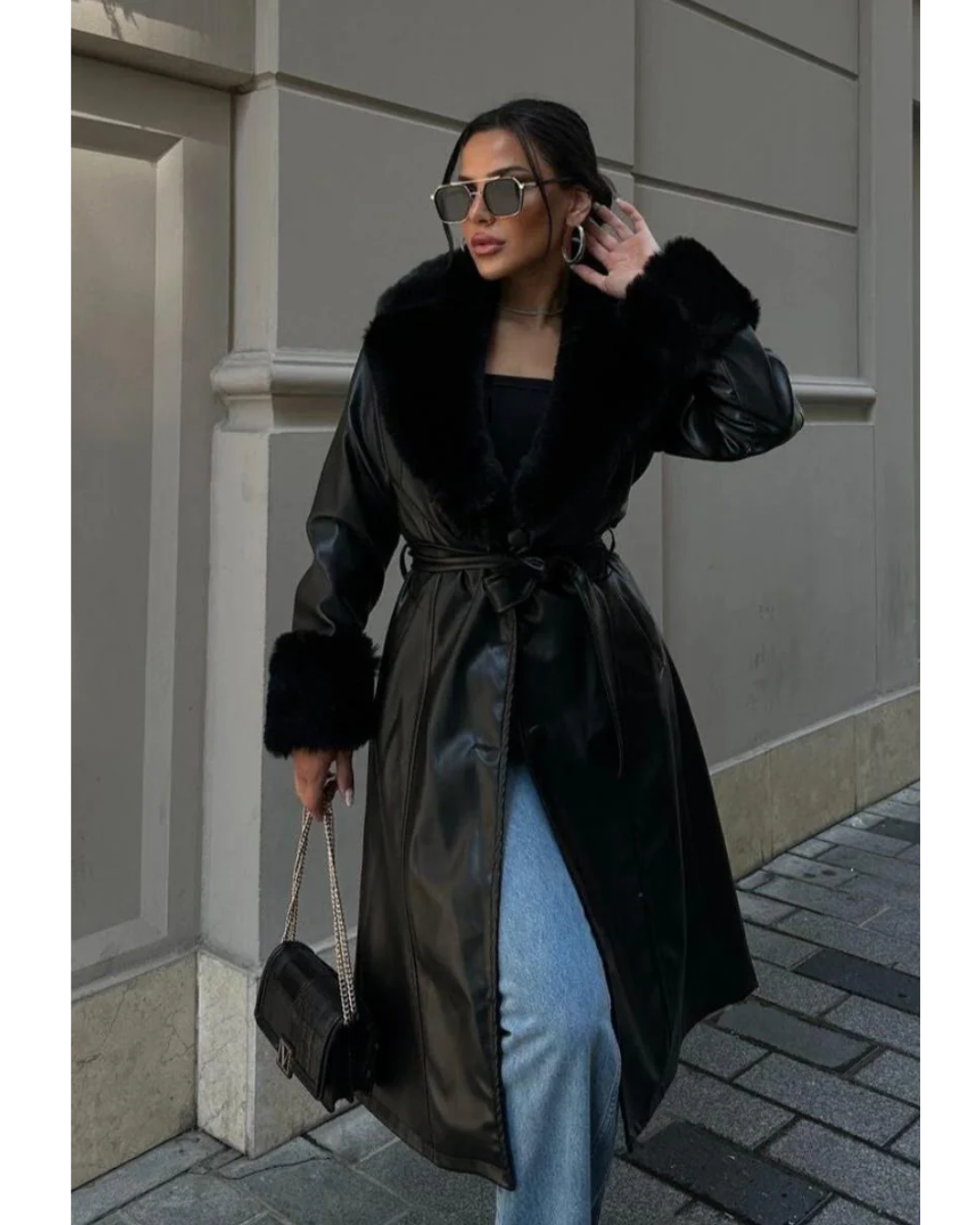 QUEEN B FUR LONG COATS WITH BELT