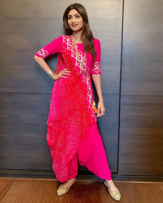 Celebrity Inspired -Short Top And Harrom Pants With Drape Dupatta