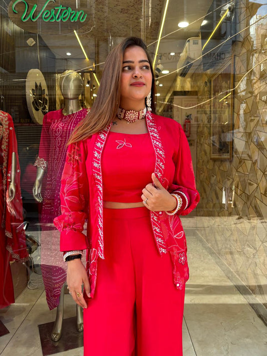 Niharika 3 piece red jacket style