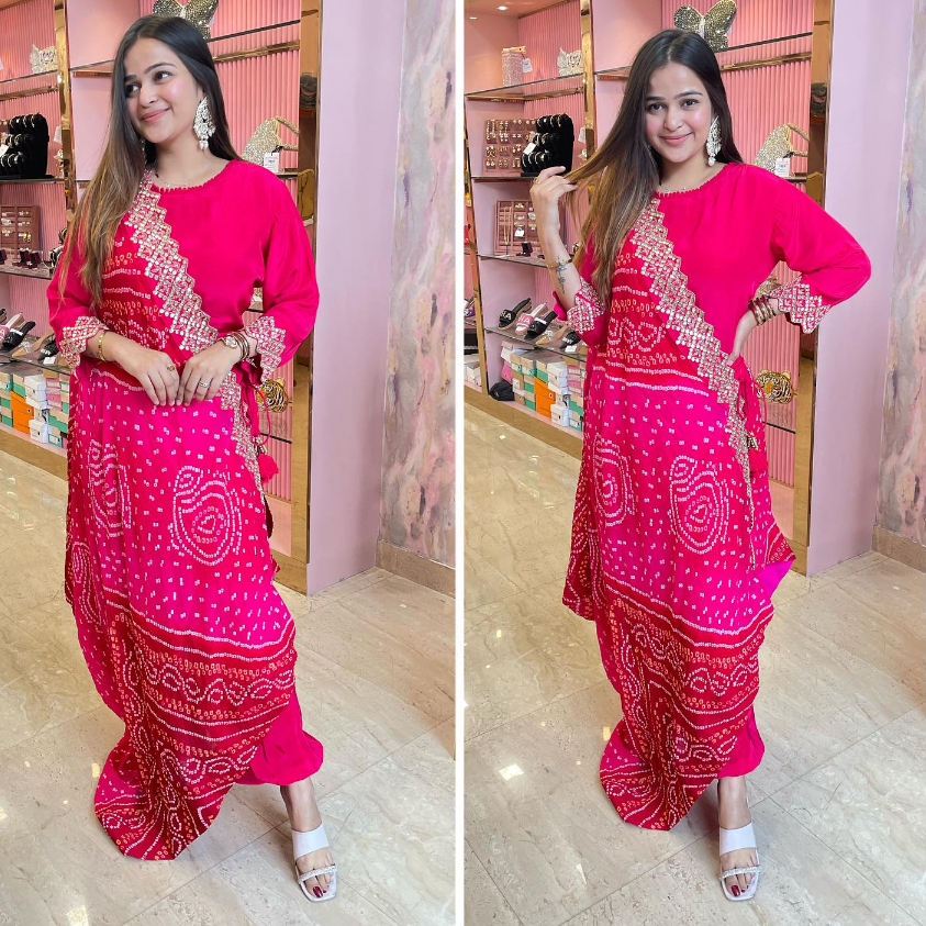 Celebrity Inspired -Short Top And Harrom Pants With Drape Dupatta