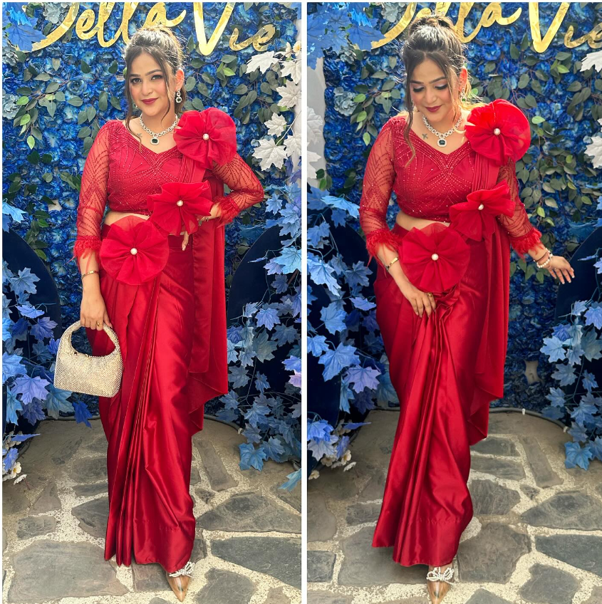 Red flo designer saree