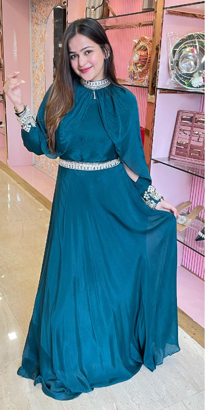 Anarkali Dress with belt and shrug cape