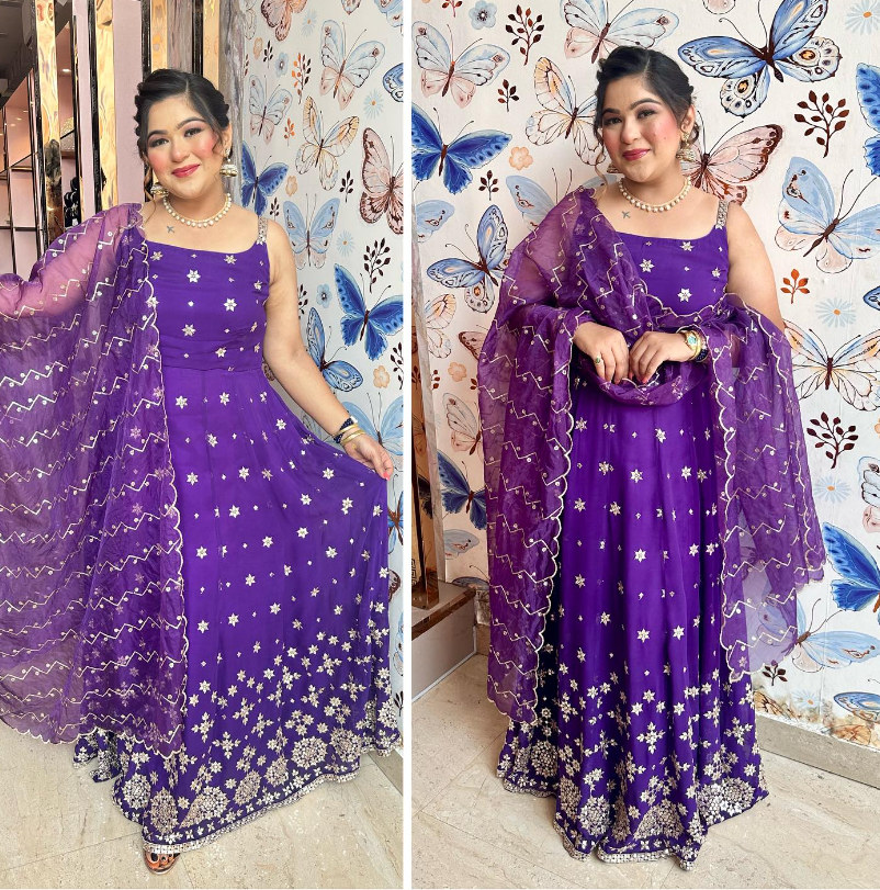 lila~purple anarkali suit