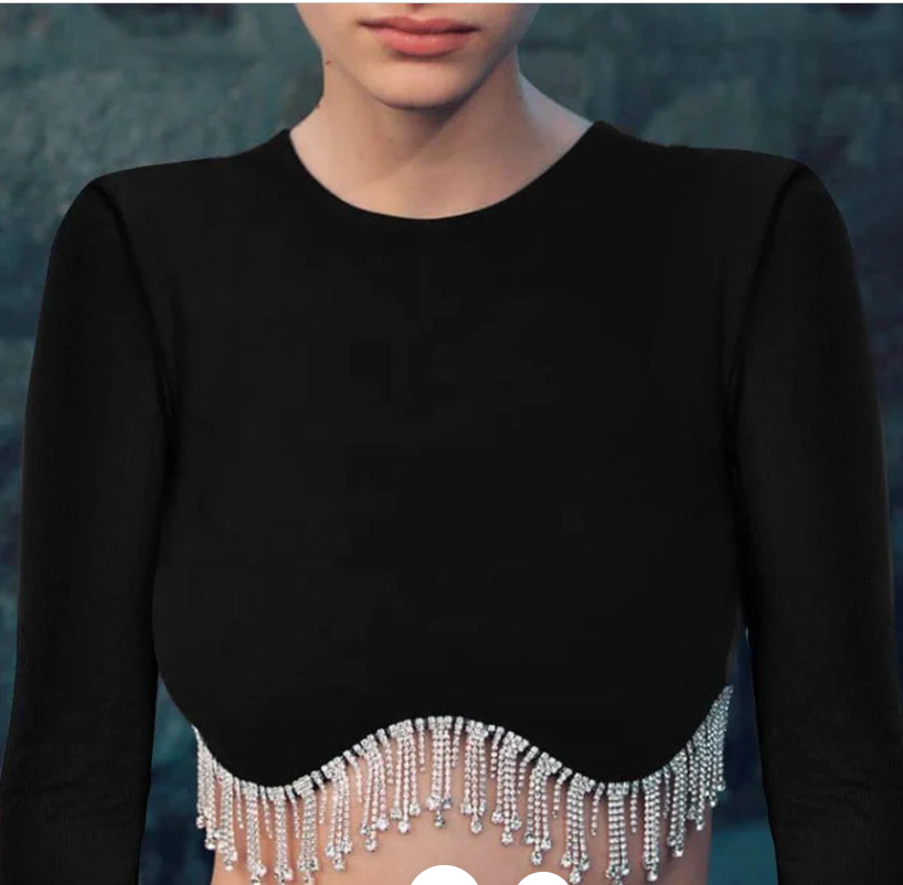 Black Velvet Tassel Crop Top