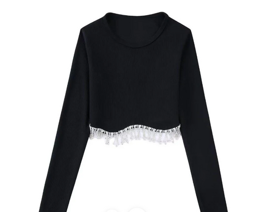 Black Velvet Tassel Crop Top