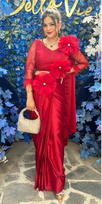 Red flo designer saree