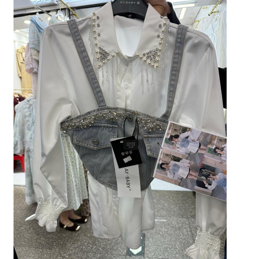 GIA- " WHITE SHIRT WITH DENIM SHIRT BUSTIER"