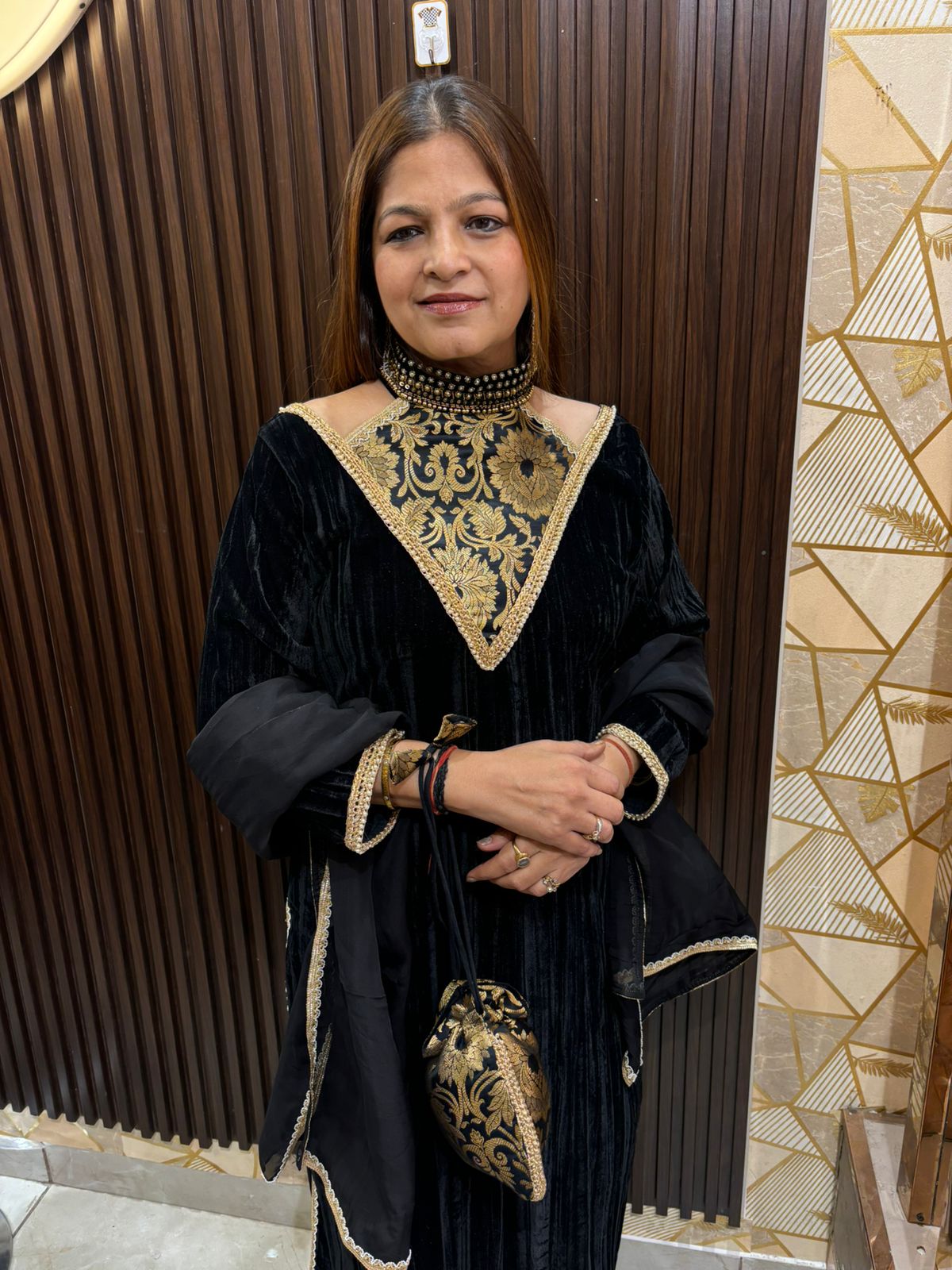 Samya Designer black velvet suit.