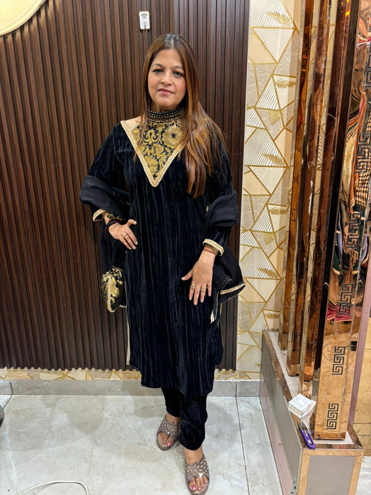 Samya Designer black velvet suit.
