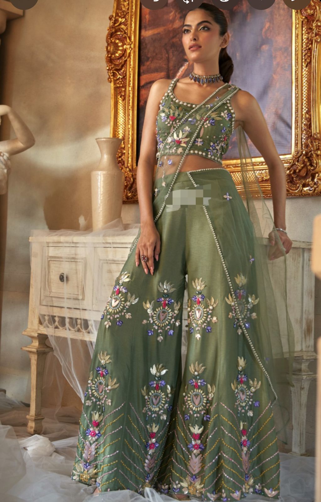 Green Gurbani Drape Saree