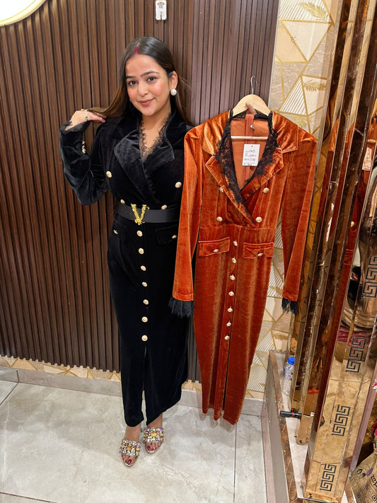 V belted Velvet Dress