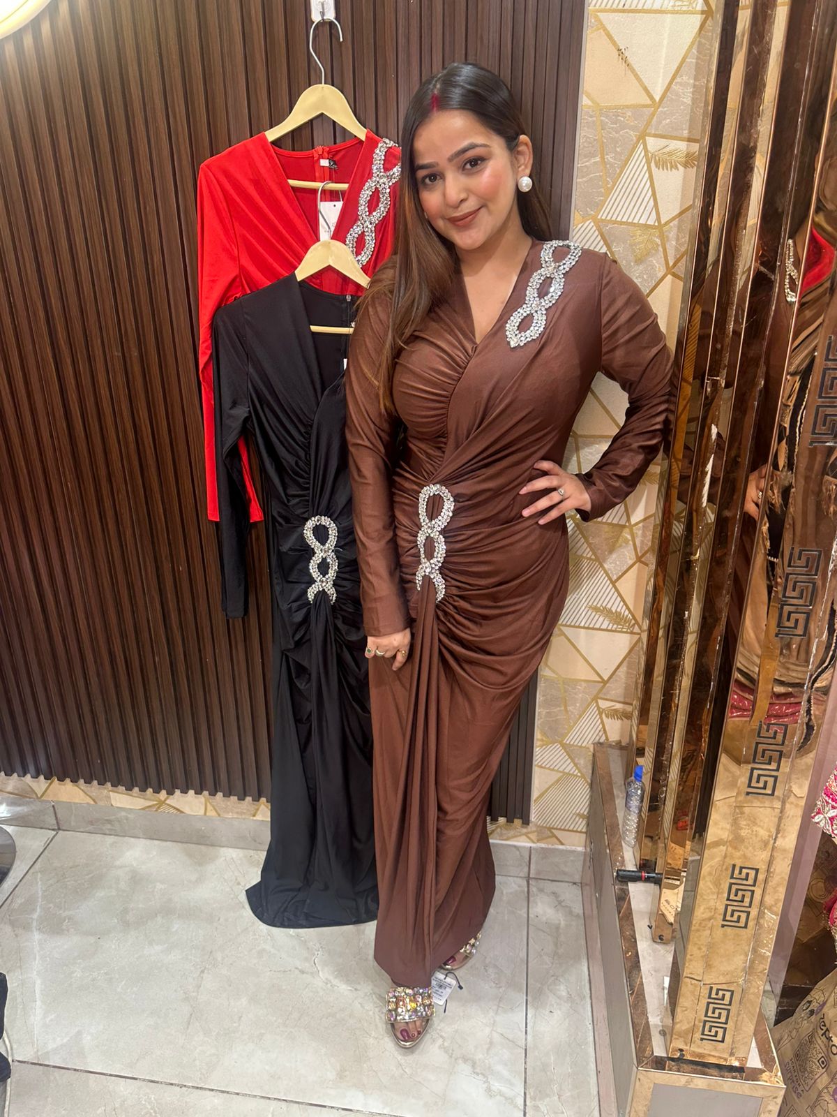 Metallic Long Ruched Dress