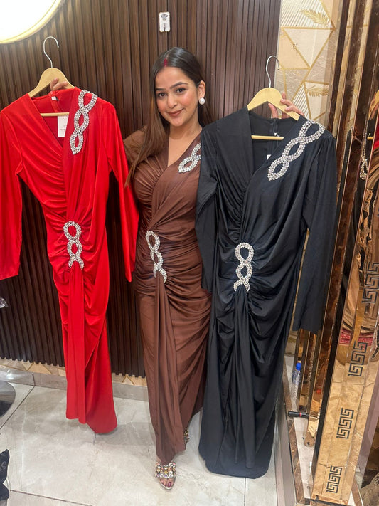 Metallic Long Ruched Dress
