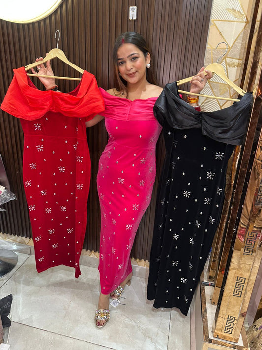 Offshoulder Bow Crystal Dress