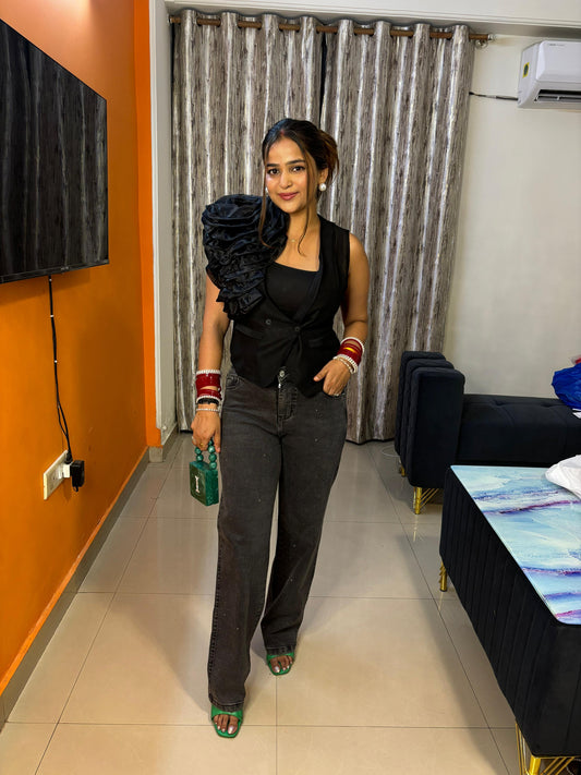 Black Flower 2 pc Crop Top