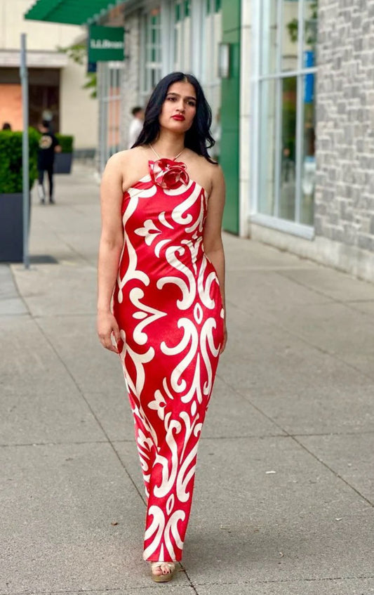 Orange Halter Neck Dress