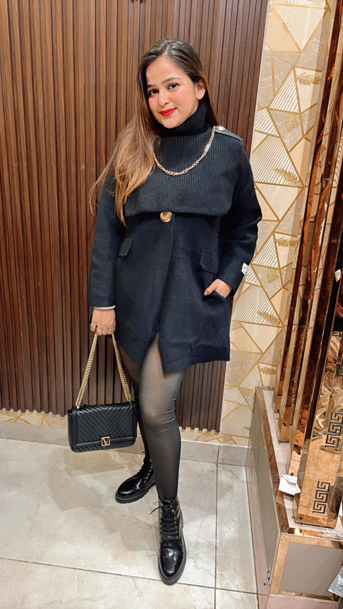 "AHANA" BLAZER DRESS WITH DETACHABLE HIGH NECK PONCHO + CHAIN