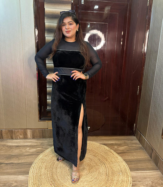 "TARA" VELVET CUSTOM MADE SLIT DRESS