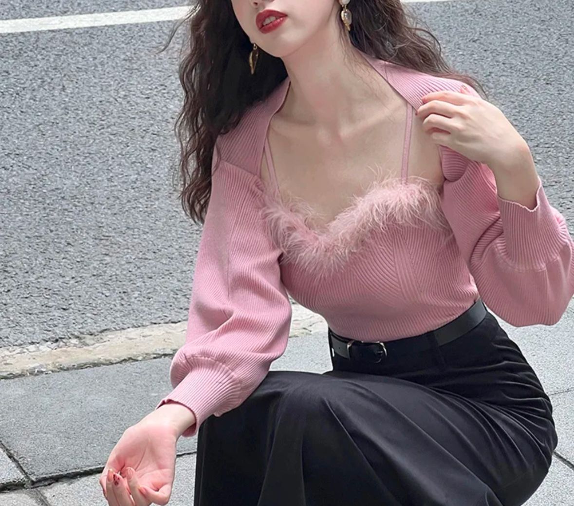 "SUNIE" FEATHER TOP WITH SHRUG