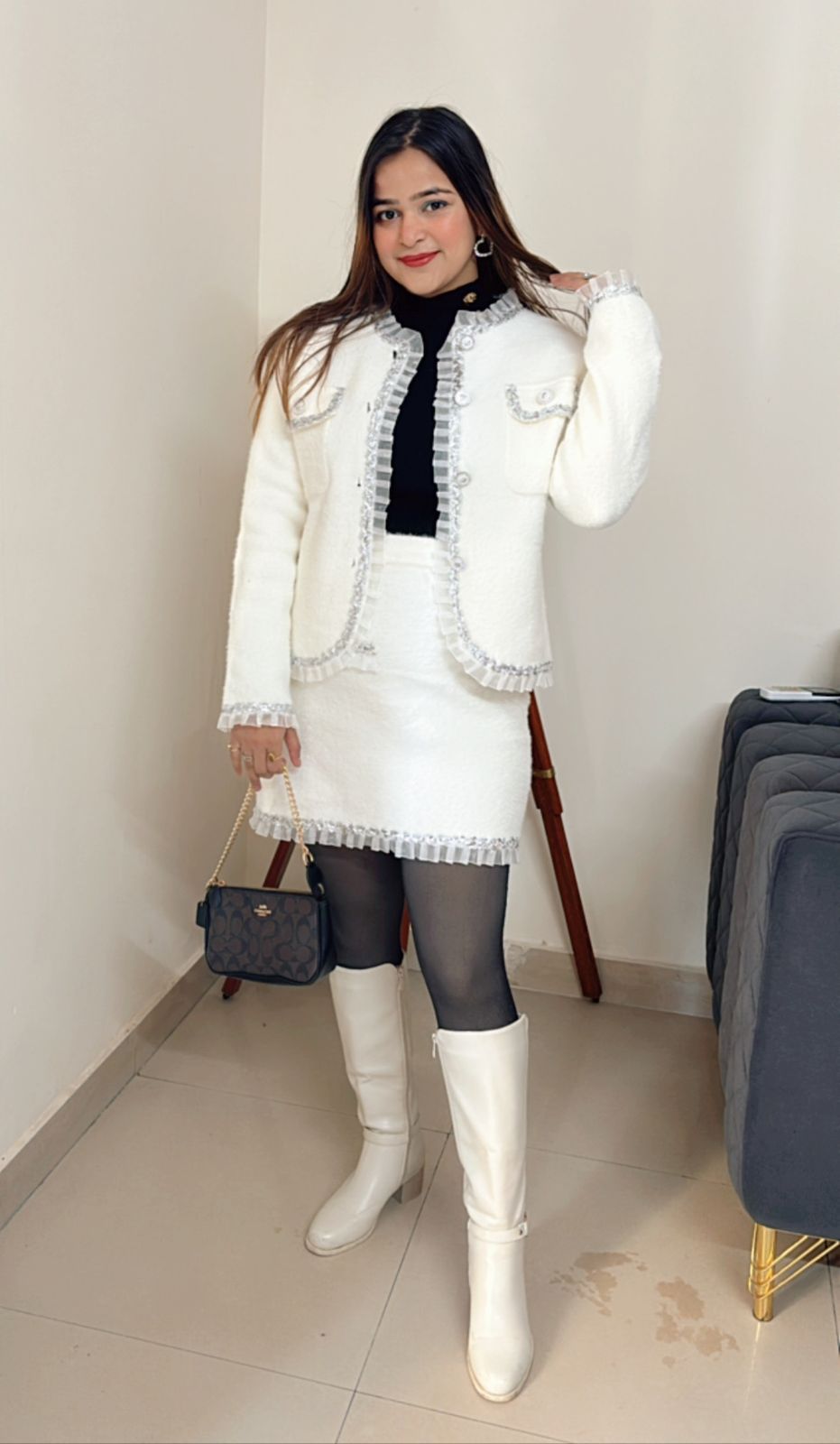 "SASHA" 2 piece wool designer skirt set