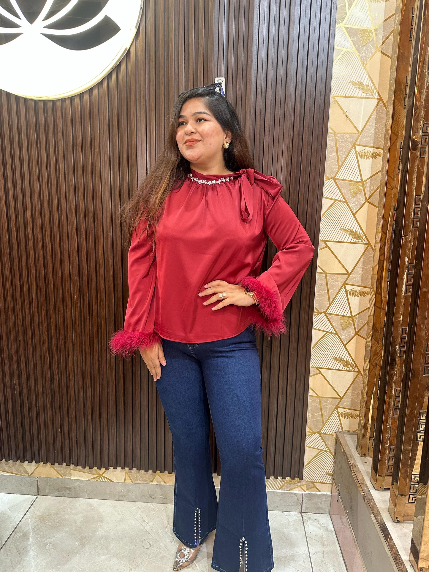 TARA SATIN SHIRT WITH FEATHERS