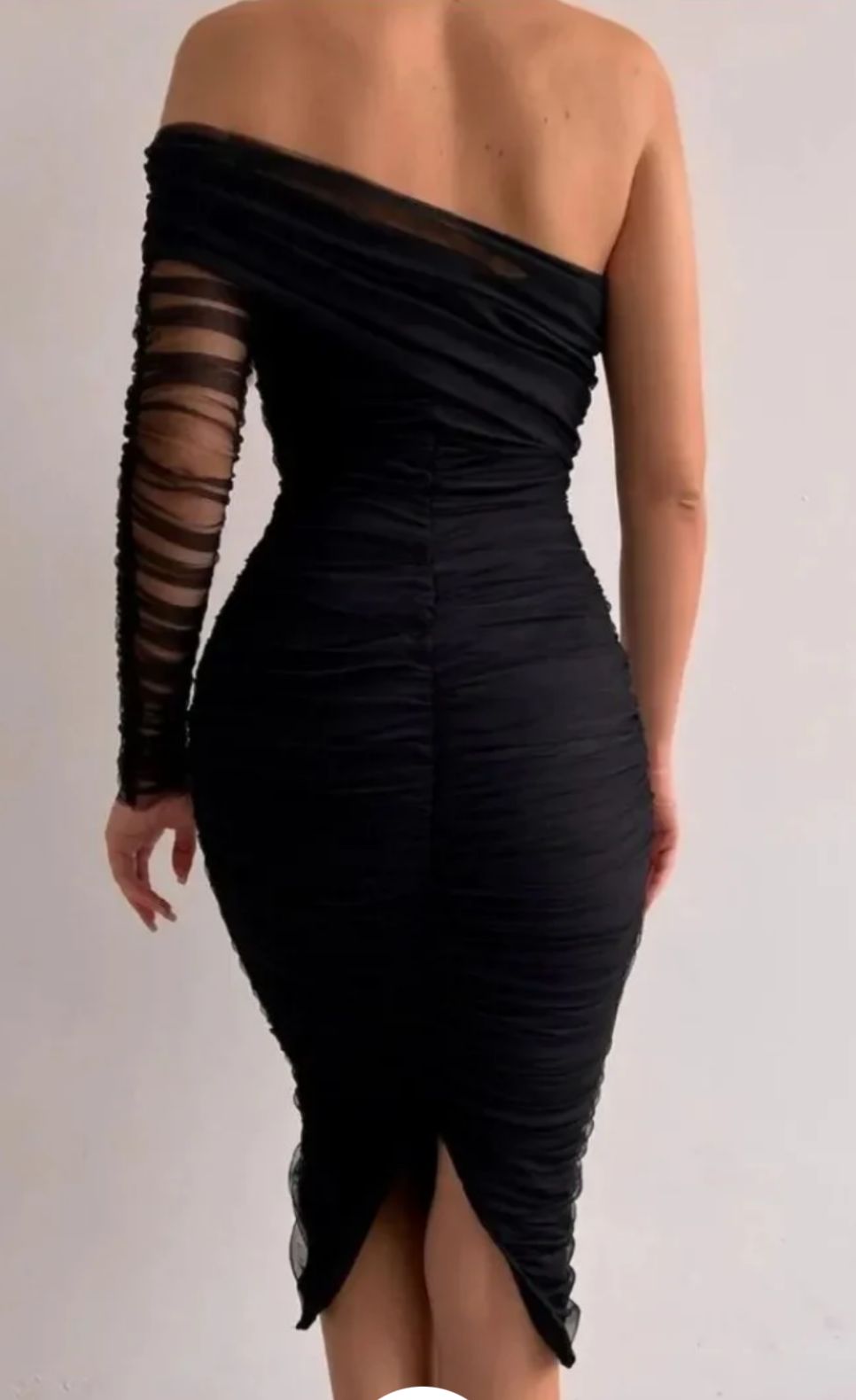 Ruched Mesh Black Bodycon Dress